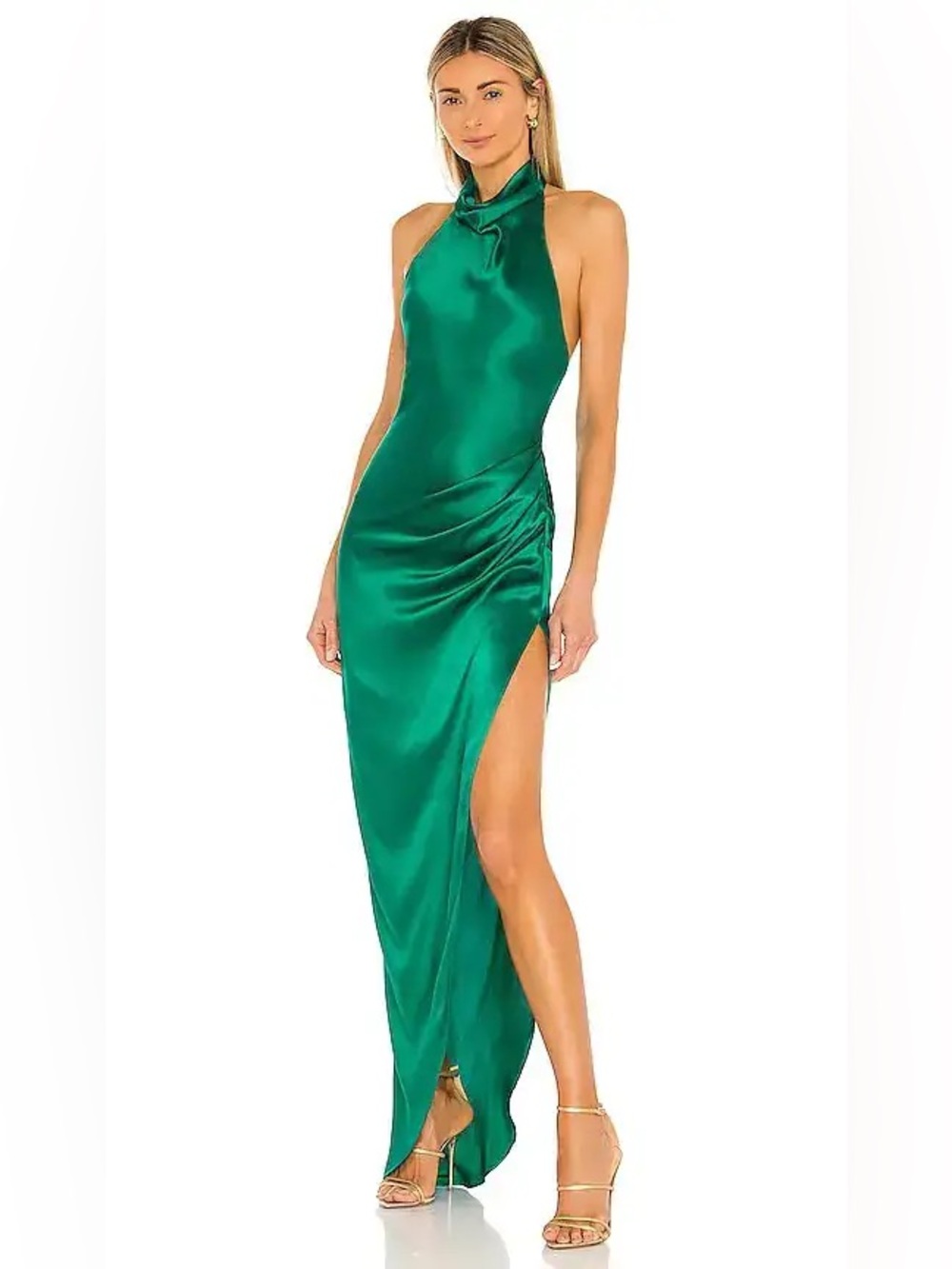Amanda Uprichard Emerald Green Samba Silk Halter Dress